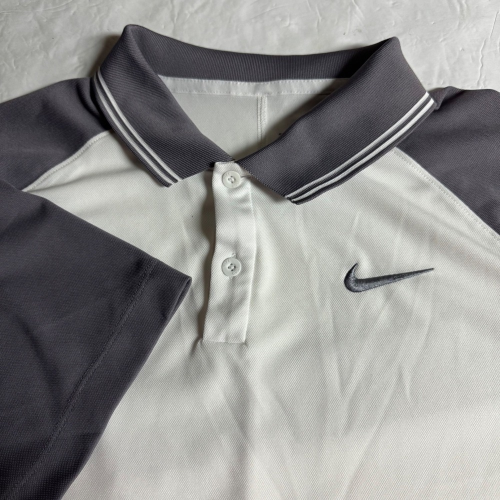 Nike Golf Dri-FIT Polo Mens Medium White Gray Raglan Short Sleeve